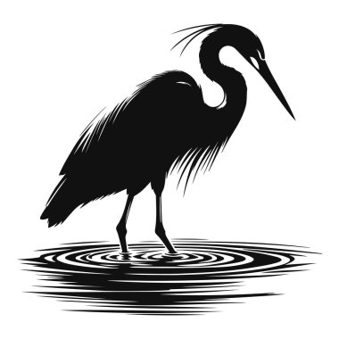 Balıkçıl silueti kara vektör sulak kuş ve uzun hayvan doğası tasarımı için