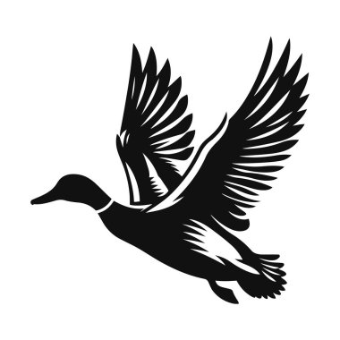 Su kuşu vahşi yaşamı ve kuş doğası grafikleri için uçan yaban ördeği siluetinin vektör çizimi