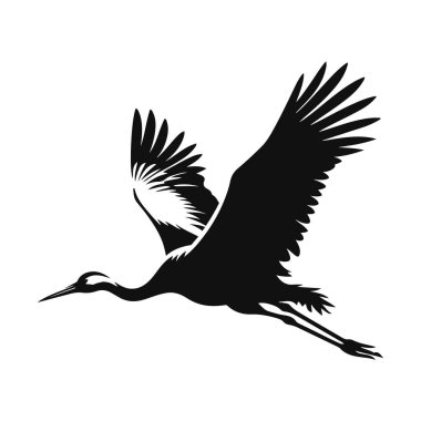 Uçan vinç siluetinin vektör çizimi sulak arazi yaban hayatı ve zarif doğa tasarımı için