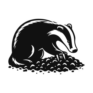 Porsuk silueti orman yaban hayatı için siyah vektör kazıyor oyuk kazan hayvan ve doğa tasarımı