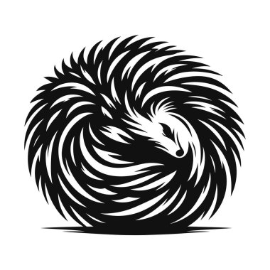 Kıvrılmış kirpi silueti küçük dikenli vahşi yaşam ve hayvan doğası tasarımı için siyah vektör