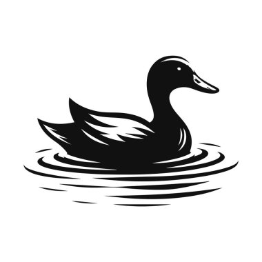 Kara ördek silueti sulak arazi yaban hayatı ve su kuşu doğa tasarımı için yüzüyor.