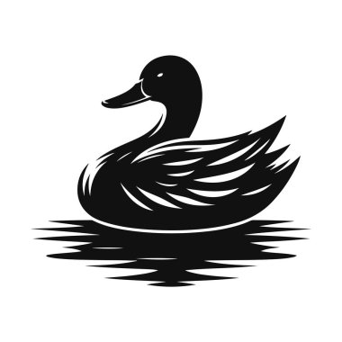 Bataklık yaban hayatının yüzen siyah taşıyıcısı ördek silueti. Su kuşu ve doğa tasarımı.