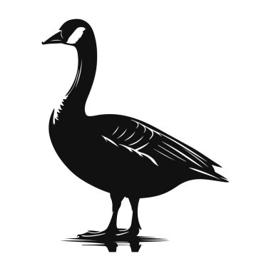 Sulak arazi yaban hayatı klipleri ve çiftlik hayvanları sanatı için ayakta duran kaz siluetinin vektör çizimi
