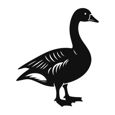Kaz silueti, çiftlik yaban hayatı ve sulak alan doğa tasarımı için siyah vektör.