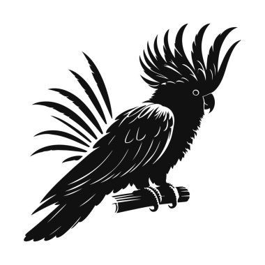 Tropikal yaban hayatı ve egzotik kuş sanatı için tünemiş papağan siluetinin vektör çizimi