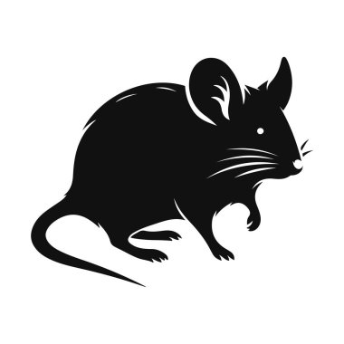 Küçük kemirgen yaban hayatı klibi ve doğa hayvan sanatı için ayakta duran farenin siyah vektör silueti
