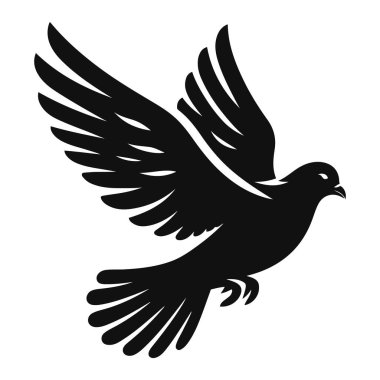 Barış için uçan güvercin silueti. Vahşi yaşam için kara vektör. Yumuşak hayvan ve doğa tasarımı.