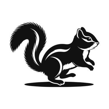 Küçük kemirgen yaban hayatı klipleri ve doğa hayvan sanatı için çalışan sincapların siyah vektör silueti