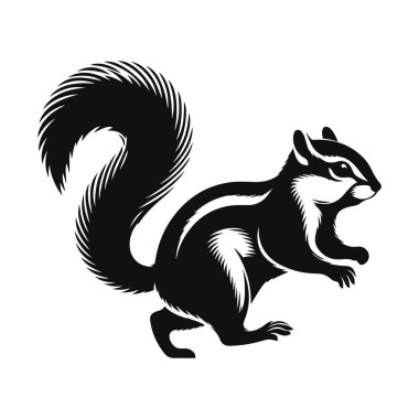 Orman yaban hayatı için siyah vektör kullanan sincap silueti küçük kemirgen hayvan ve doğa tasarımı