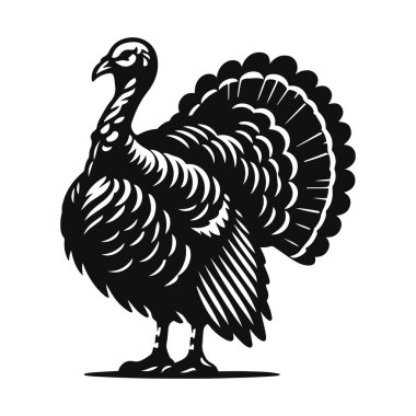 Çiftlik yaban hayatı klipleri ve kuş doğası sanatı için ayakta duran hindi siluetinin vektör çizimi