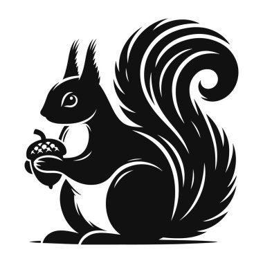 Orman yaban hayatı için meşe palamudu kara vektörü olan sincap silueti klibi kemirgen hayvan doğası ve yiyecek tasarımı