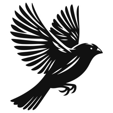 Küçük kuş ve doğa hayvan tasarımı için uçan ispinozun siyah vektör silueti