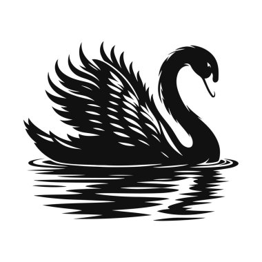 Yüzen kuğu siluetinin vektör çizimi. Sudaki vahşi yaşam klipleri ve zarif hayvan sanatı için.