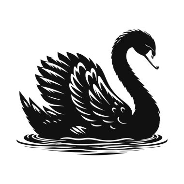 Sudaki vahşi yaşam ve zarif kuş doğası tasarımı için yüzen siyah kuğu silueti.