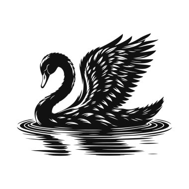 Yüzen kuğunun siyah vektör silueti yaban hayatı kliması ve zarif kuş sanatı için