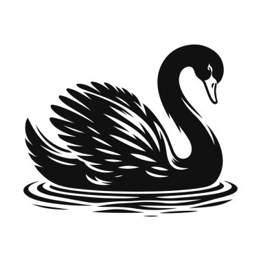 Sudaki vahşi yaşam için yüzen kuğu silueti siyah vektör. Kuşu zarif bir hayvan ve doğa tasarımı.