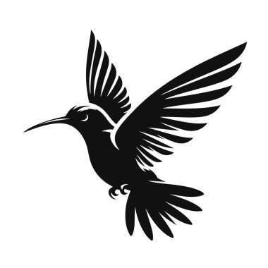 Tropikal Vahşi Yaşam Sinekkuşu Silueti Doğa Kuş Tozlaştırıcısı için Kara Vektör Clipart Tasarımı