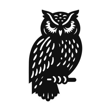 Orman yaban hayatının silueti ve gece hayvan sanatı için oturan baykuşun silueti.