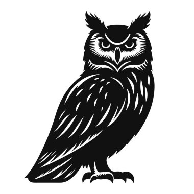Baykuş silueti orman yaban hayatı ve gece kuşu doğa tasarımı için siyah vektör oturuyor.
