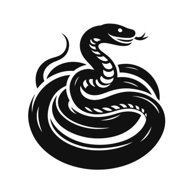 Sürüngen yaban hayatı klipleri ve zehirli hayvan sanatı için sarmalanmış yılanın siyah vektör silueti