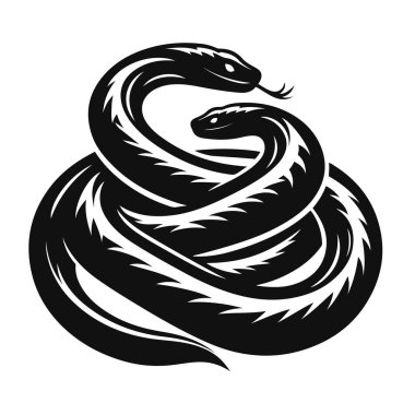 Sürüngen yaban hayatı için sarmalanmış yılan silueti kara vektör. Zehirli hayvan doğası ve yırtıcı tasarımı.