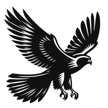 Dağ yaban hayatının uçan siyah taşıyıcısı şahin silueti kuş avcısı hayvan ve doğa tasarımı.