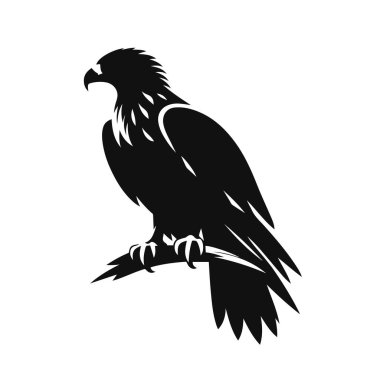 Şahin silueti orman yaban hayatı için siyah vektör tünedi. Kuş avcısı hayvan ve doğa tasarımı.