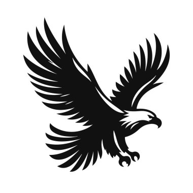 Dağ yaban hayatı klibiyle kuş avcılığı sanatı için yükselen kartal siluetinin vektör çizimi