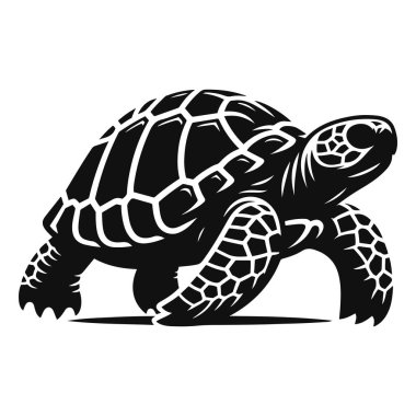 Su canlıları için yürüyen kaplumbağa siluetinin vektör çizimi ve yavaş hayvan doğası sanatı.