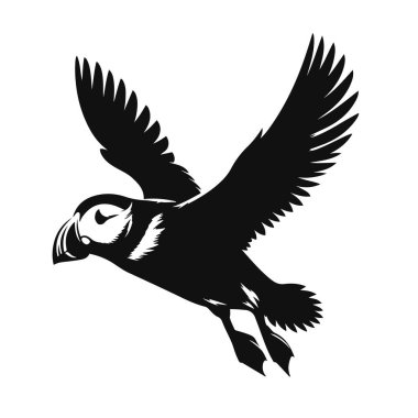 Martı silueti, sahil yaban hayatı için uçan siyah vektör. Kuş doğası ve okyanus tasarımı.