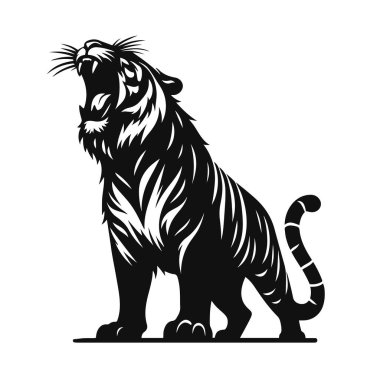 Vahşi yaşam için kükreyen kaplan siluetinin vektör çizimi ve güçlü yırtıcı hayvan sanatı