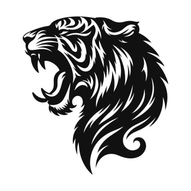 Vahşi yaşam için kükreyen kaplanın silueti ve güçlü yırtıcı kedi sanatı.