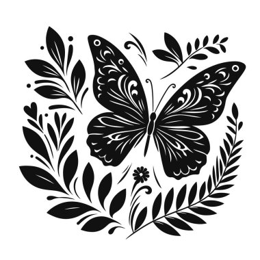 Böcek vahşi yaşamı ve renkli bahçe tasarımı için uçan siyah bir vektör.