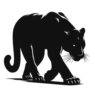 Vahşi yaşam için sinsice yaklaşan panterin siyah vektör silueti ve yırtıcı kedi sanatı