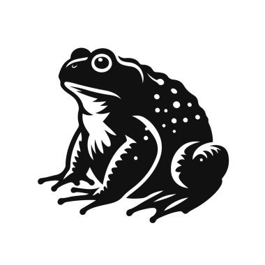 Kara kurbağanın kara vektör silueti. Amfibi vahşi yaşam klibi ve küçük hayvan doğası sanatı için.