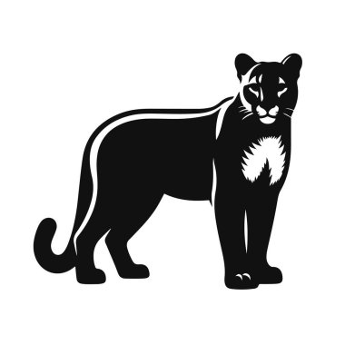 Dağ aslanı silueti vahşi yaşam için ayakta duran siyah vektör yırtıcı kedi ve doğa poz verir