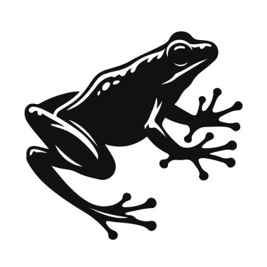 Kara vektör silueti. Atlayan kurbağa. Amfibi yaban hayatı kliması ve küçük hayvan doğası sanatı.
