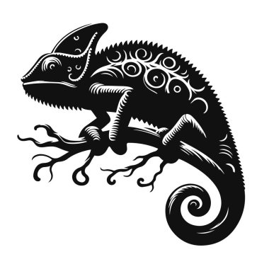 Tropikal yaban hayatı klibiyle renkli sürüngen sanatı dalında bukalemunun siyah vektör silueti