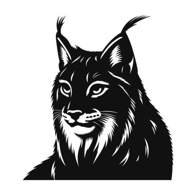 Vahşi kedi sanatı ve vahşi yaşam yırtıcı grafikleri için kulakları olan vaşak siluetinin vektör çizimi