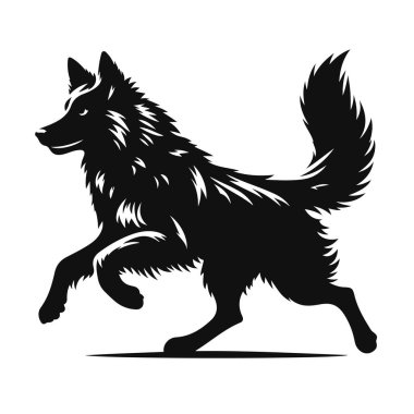 Hızlı yırtıcı hayvan sanatı ve Afrika vahşi yaşam grafikleri için vahşi köpek siluetinin vektör çizimi