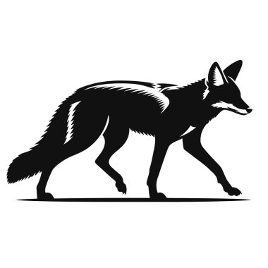 Vahşi yaşam için çakal silueti yürüyen siyah vektör yırtıcı hayvan ve doğa izleme pozu.