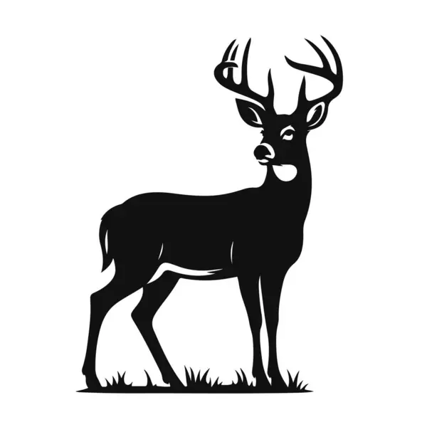 Buck silueti orman yaban hayatı için uyarı siyah vektörü boynuzlu hayvan doğa sanatı ve güçlü orman tasarımı