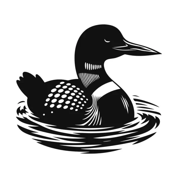 Göl kuşları için yüzen dalgıç kuşu siluetinin vektör çizimi ve sakin hayvan sanatı