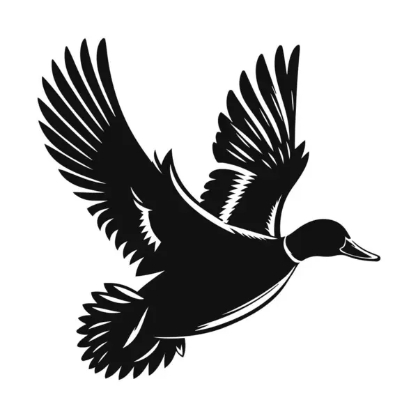 Vahşi yaşam için uçan yaban ördeğinin siyah vektör silueti ve su kuşu hayvan sanatı