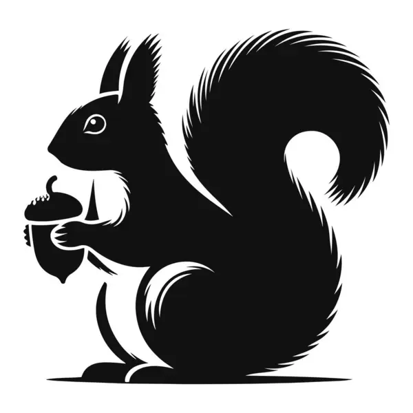 Kemirgen hayvan doğası ve yiyecek dağılımı için palamut ile sincap siluetinin vektör çizimi