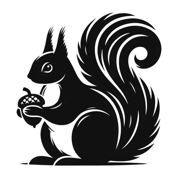 Orman yaban hayatı için meşe palamudu kara vektörü olan sincap silueti klibi kemirgen hayvan doğası ve yiyecek tasarımı
