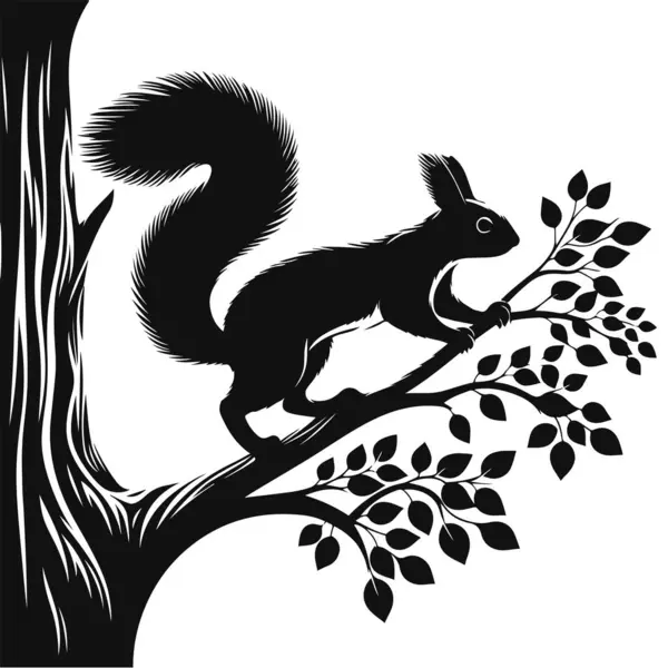 Tırmanan sincap silueti orman vahşi yaşamı ve kemirgen hayvan doğası tasarımı için kara vektör.