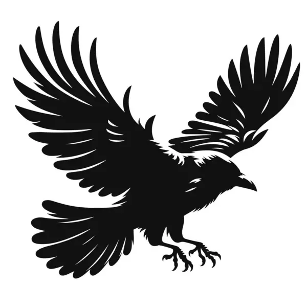 Şehir yaban hayatı için uçan siyah vektör karga silueti akıllı hayvan ve doğa tasarımı