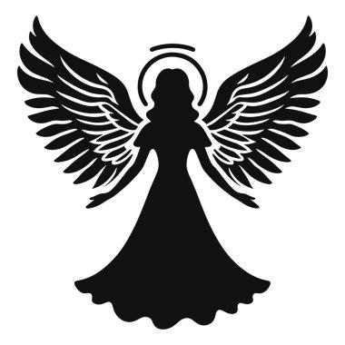 Kanatları ve şenlik tasarımı için halesi olan basit bir Noel meleği silueti.